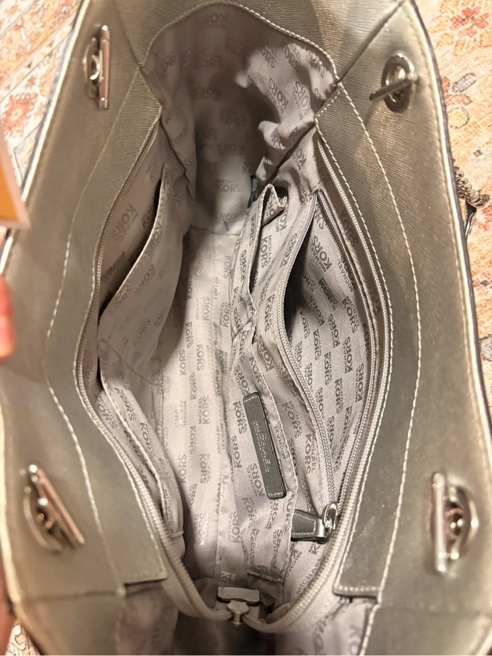 Michael Kors Metallic Pewter Chain-strap Tote